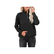 Woman Pullover Quarter-Zip Hoodie Long Sleeve Front Pocket Jacket Sweatshirt Top Plus Size