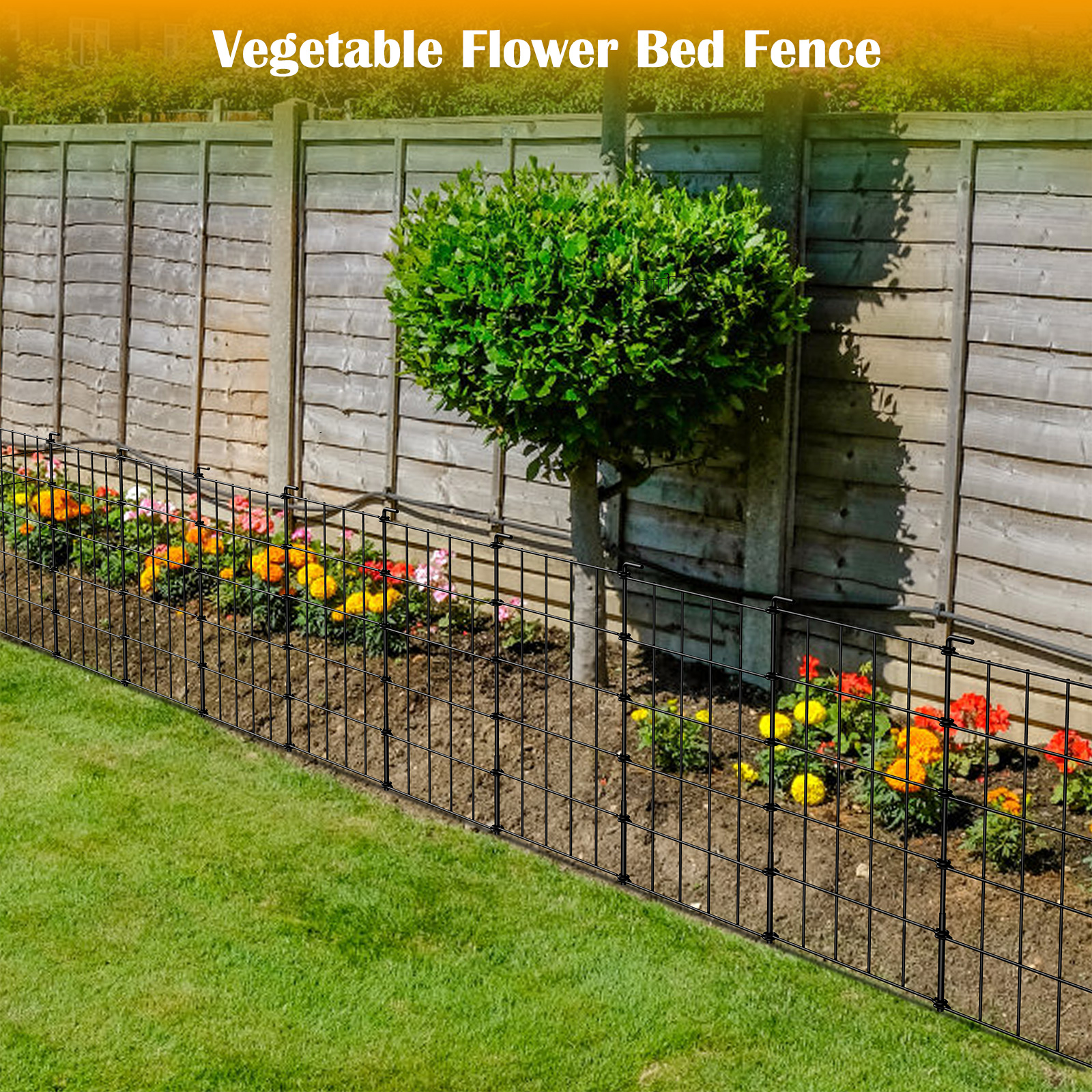 23.2" (H) x 20FT (L) Metal Decorative Garden Fence Outdoor Patio Barrier Raised Black