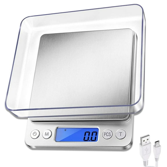 Digital Gram Scale 0.01g Precision, 2kg Kitchen Scale with LCD Display, USB Rechargeable Pocket Food Scale with 2 Trays for Baking, Cooking, Jewelry, Herbs, Spices