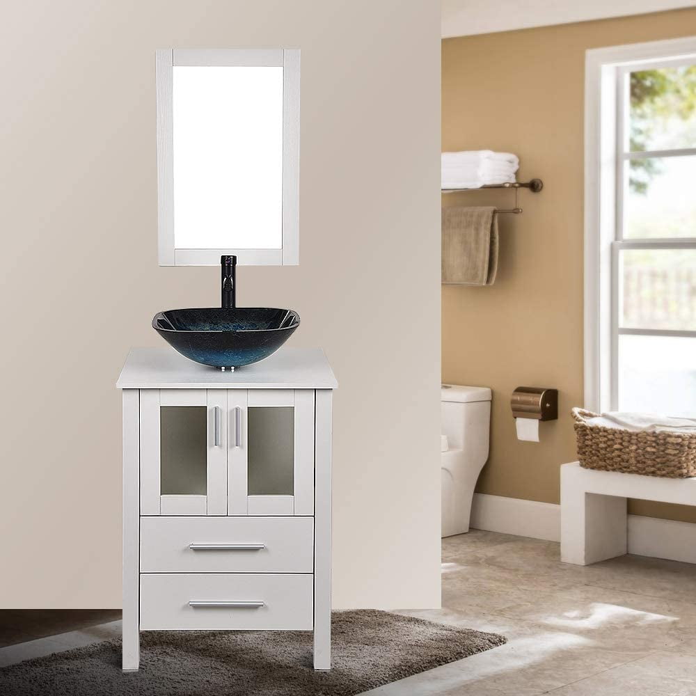 24 Inch White Bathroom Vanity and Sink Combo Stand with Mirror