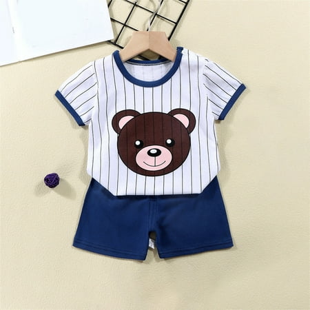 

Herrnalise Toddler Baby Boys Girl Summer Short Sleeve Comfy Outfit Infant Kid Cartoon Print Short Sleeve Shirt Top+shorts Suits Cute Clothing Set Casual Outfits Set 6M-6T