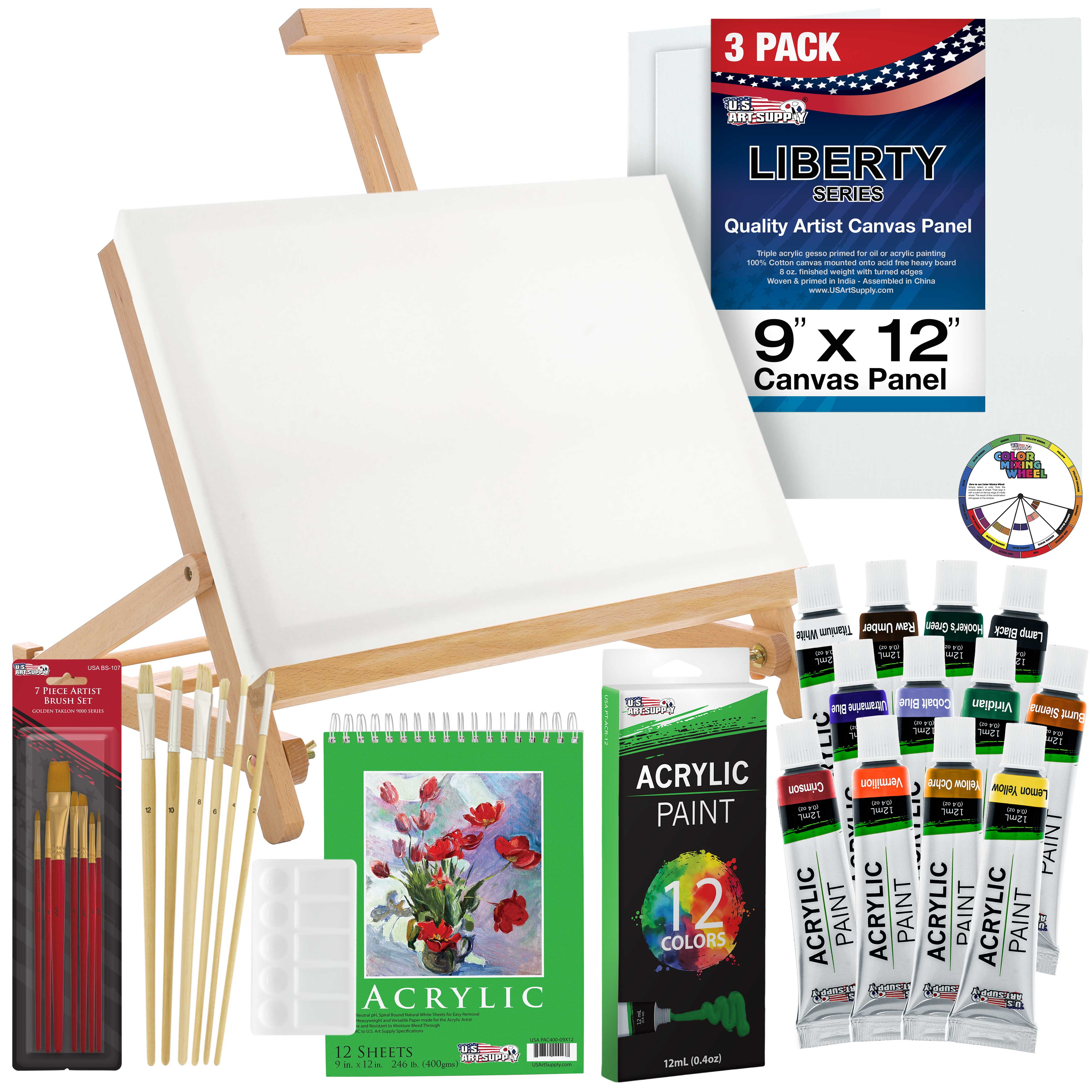 US Art Supply 33 Piece Custom Artist Acrylic Painting Set with Table