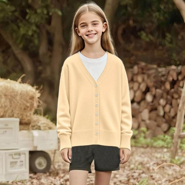 Cowsor Kids Cardigan Sweater Winter Warm V Neck Cotton Knit Sweaters Fall Fashion Long Sleeve Open Front Button Down Tops