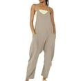thumbnail image 3 of Clearance! One Piece Jumpsuits For Women Womens Casual Summer Jumpsuit Sleeveless Loose Solid Color Strap Loose Jumpsuit Pocket Jumpsuit For Women Plus Size Jumpsuit For Curvy Women Gray1 S-5XL, 3 of 6