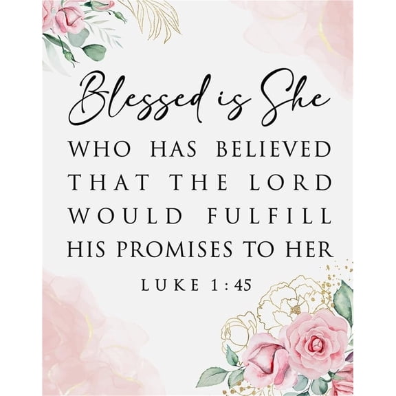Inspirational Bible Verse Wall Art Decor poster Pink Luke 1:45 Christian Gifts for for Modern Home Office Kids Room Bathroom Bedroom Wall Art Decoration poster