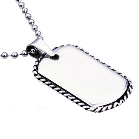 Arista Men's Rope Border Dog Tag Pendant in Solid Stainless Steel, 24"