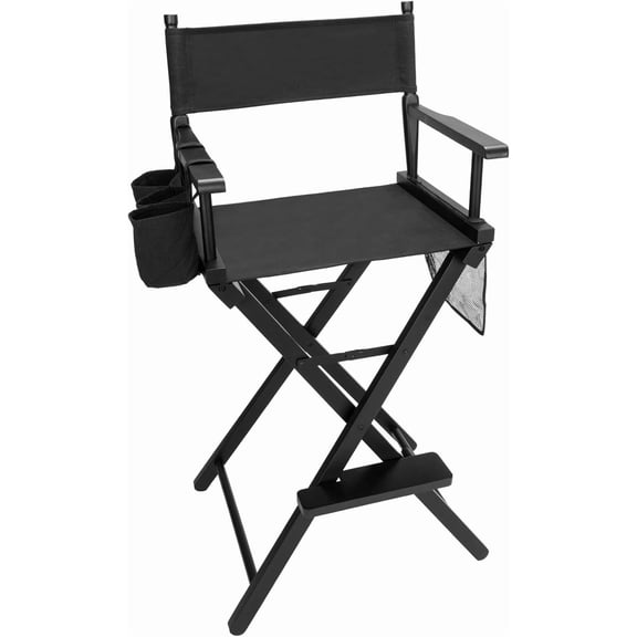 mefeir 31" Height Tall Directors Chairs, Folding Artist Makeup with Replacement Cover, Storage Side Bags, Footrest, Support 250 lbs, Solid Hardwood & Polyester Black Canvas