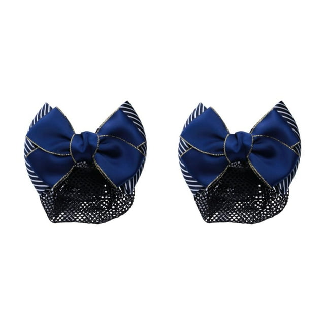 Guardoinrt Wide Application Bow Hair Net For Chic And Professional Appearance Good Gifts Thick stripes-gold 2Set