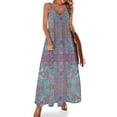 thumbnail image 1 of Vestido elegante y chic para mujer, sin mangas, color rosa turquesa, con estampado bohemio y arabescos de pájaros, 1 of 7