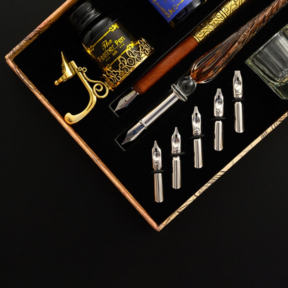 Niovtt Starry Sky Glass Fountain Dip Pen Stationery Ink Calligraphy Pen (Burning)