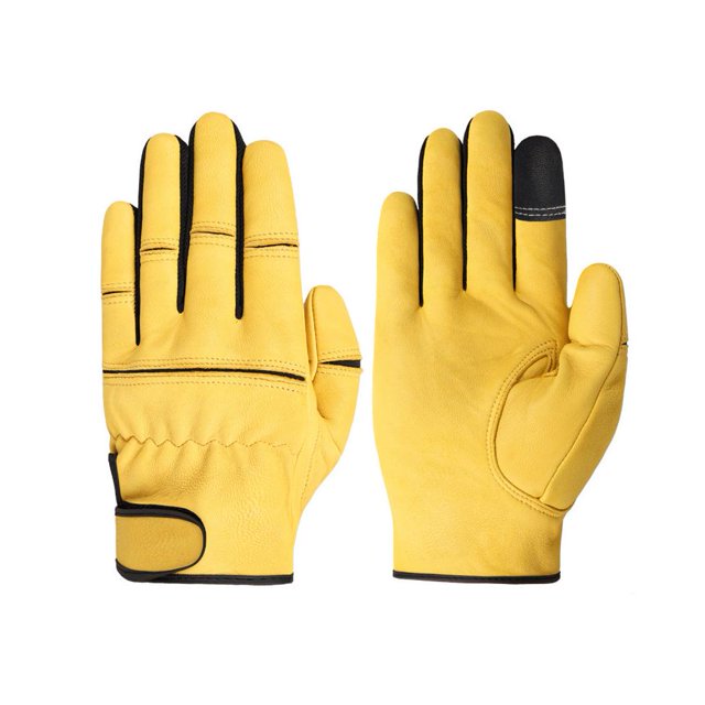 Genuine Sheepskin Leather Work Gloves, Durable Cut-Resistant High-Temp Resistant Hand Protection for Welding, Gardening, Riding, & Heavy Duty Handling, Orange & White