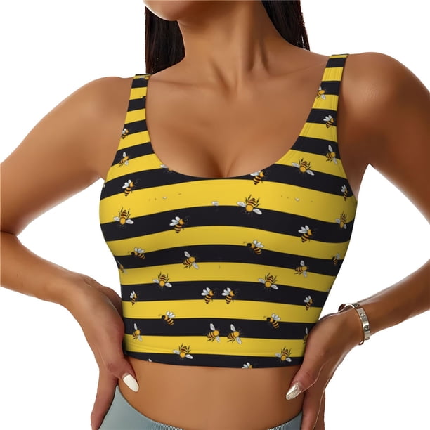 Balery Striped With Bees Sujetadores deportivos con espalda cruzada para mujer, acolchados, sin costuras, de alto impacto, ideales para yoga, gimnasio, entrenamiento y fitness.-