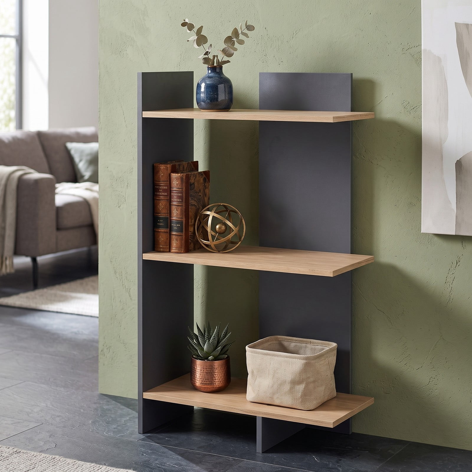 Furnibear 3 Tier Wooden Bookshelf with Anti-Tipping Kit, Open Storage Bookcase Display Shelf for Living Room Home Office Bedroom, Engineered Wood Freestanding, Oak