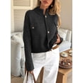 thumbnail image 6 of Cardigan for Women Trendy Button Up Sweater Jackets Mock Neck Long Sleeve Loose Fit Chunky Knit Outwear Coats Black L, 6 of 8