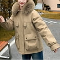 thumbnail image 2 of TFEOQRY Fashion Women Cotton Padded Coats Casual Comfortable Long Sleeve Hooded Pocket Drawstring Parkas Khaki, 2 of 8