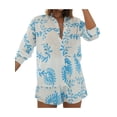 thumbnail image 2 of Liacowi Women Casual 2 Pcs Tracksuit Outfits Half Sleeve Button Down Shirt and Elastic High Waist Shorts Set Streetwear, 2 of 7