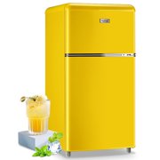WANAI Mini Fridge with Freezer 3.5 Cu.ft Refrigerator with 7 Level Thermostat 2 Door Desgin Yellow