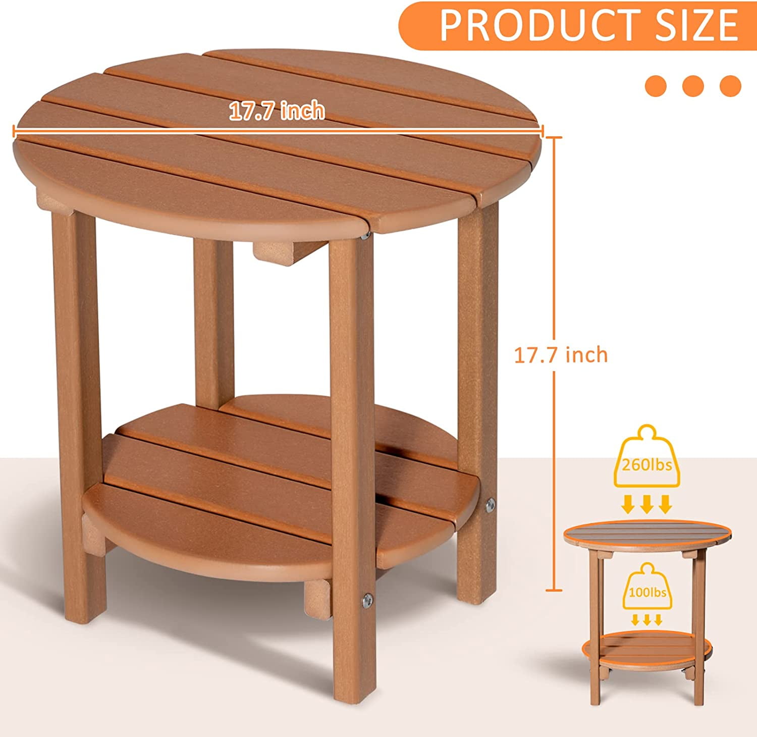 Nalone 2-Layer Outdoor Side Table, HDPE Weather-Resistant Adirondack Coffee Side Patio End Table for Living Room Bedroom, Outdoor Side Table Outside, Teak