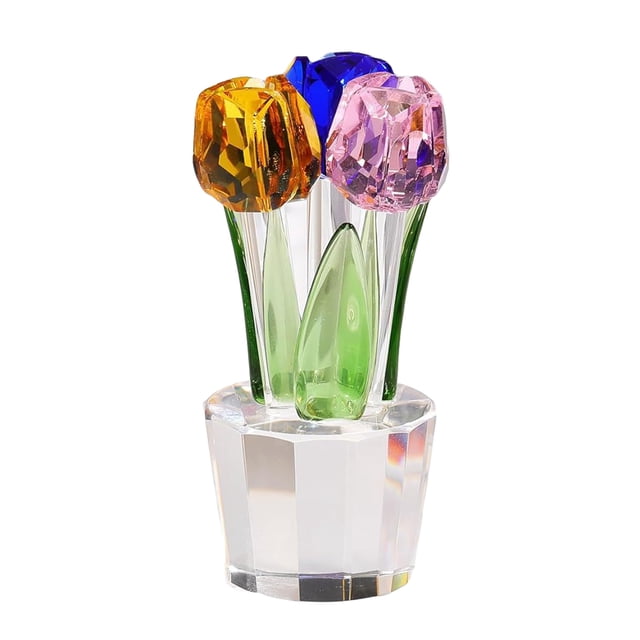 Figura de tulipán de cristal sintético coleccionable, adorno de flor de tulipán transparente, ramo de flores de cristal, regalo para cumpleaños, mujeres, novias y esposas.