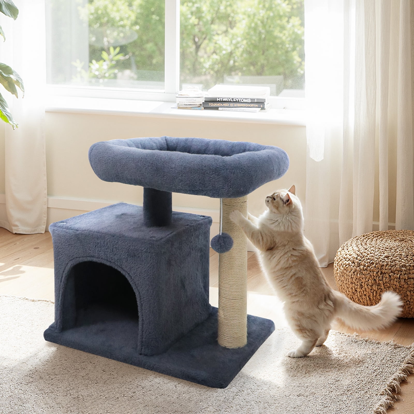 Gymax 19.5'' Small Cat Tree w/Large Padded Plush Perch Condo Sisal Scratching Posts Dark Grey