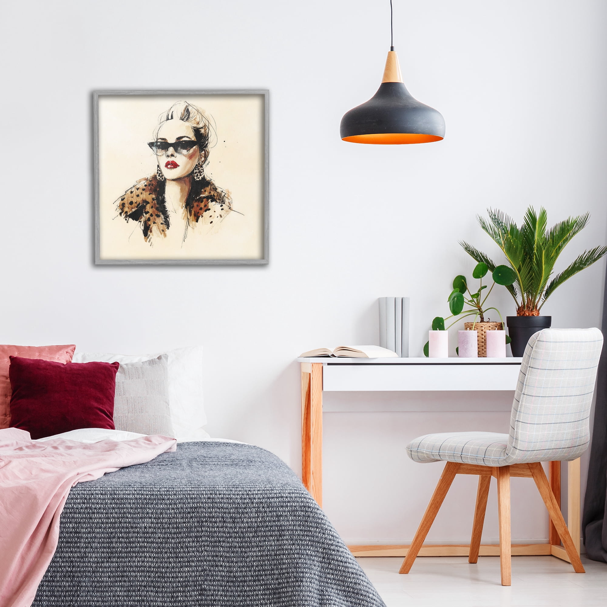 Stupell Industries Glam Leopard Sonata Portrait Gray Framed Giclee Art, design by Svetlana Aleynikova