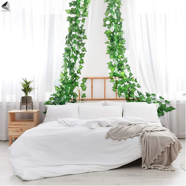 mizii 2 Strands Artificial Vines Scindapsus Garland 6ft Real Touch Fake Vine with Silk Green Leaves Faux Hanging Plants Greenery Decoration for