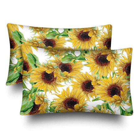 Gckg Yellow Sunflower Painted Watercolor White Pillow Cases