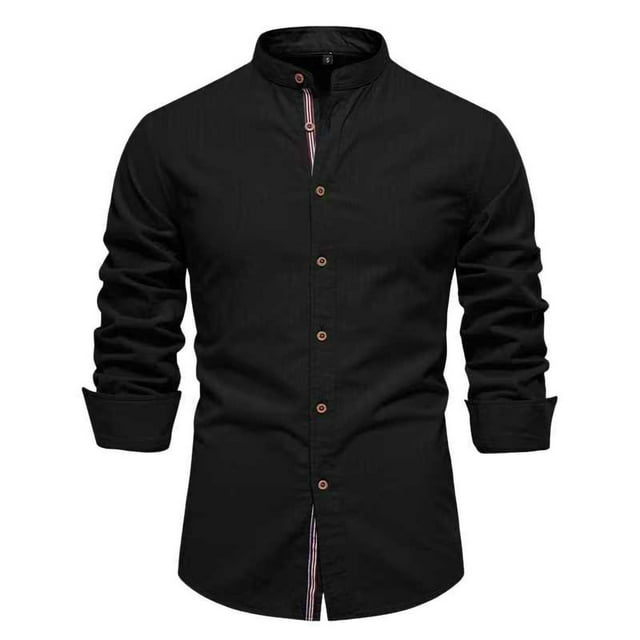 LOVZFMLL Men's Shirts, Solid Essential Button-Down Shirt, Everyday Versatile V-Neck, Relaxed Fit Long Sleeve Fall Clothes