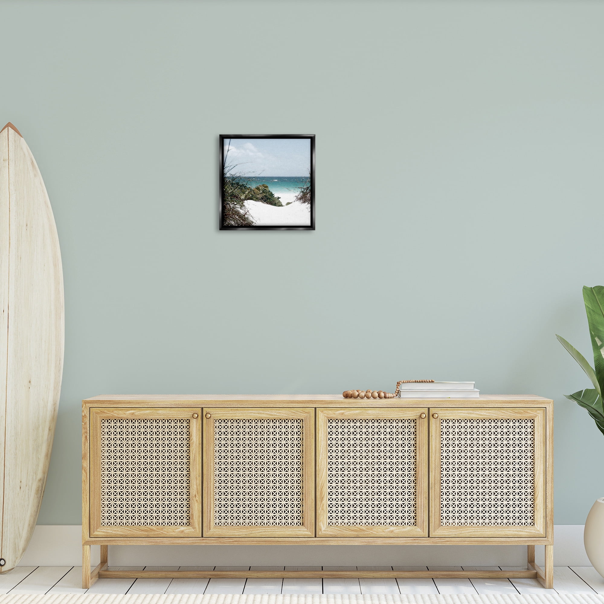 Stupell Industries Clear Beach Scenery Landscape Photography Black Floater Framed Canvas Art Print Wall Art, 18 x 18