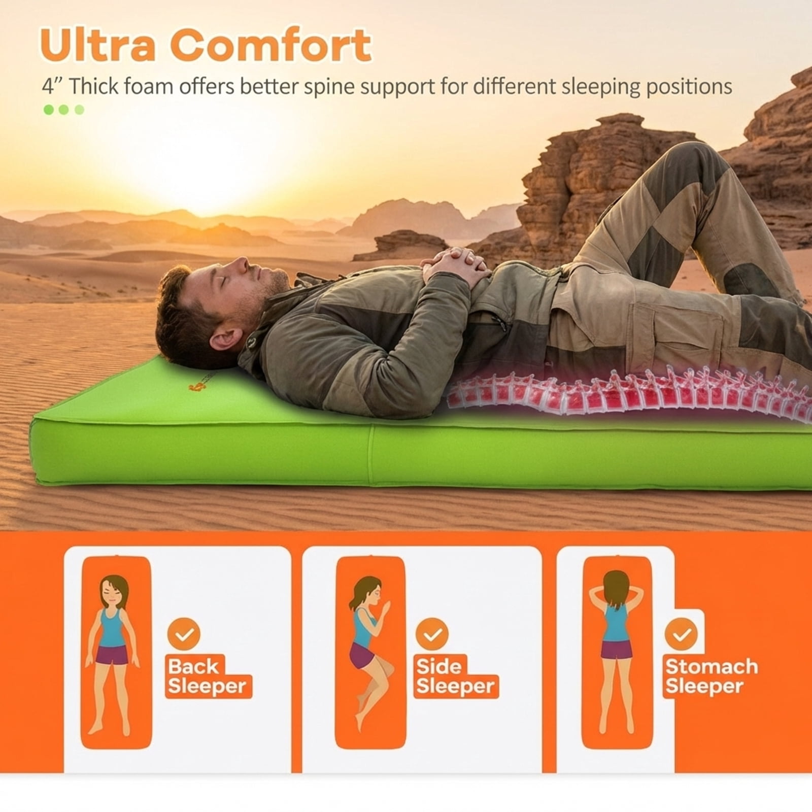 Biotree Self Inflating Folding Camping Sleeping Mattress with Carrying Bag Portable Sleeping Mat for Outdoor Camping, Green