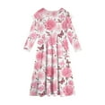 thumbnail image 4 of Abcomgle Girls Dresses Size 10-12 Casual A-Line Ruffle Long Sleeve Girls Long Dresses Butterfly Graphic Crew Neck Sundresses Tiered Dresses with Pockets,Pink, 4 of 5