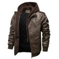 thumbnail image 3 of Men's Faux Leather Jacket with Removable Hood Motorcycle Jacket Casual Warm Winter Coat, 3 of 5