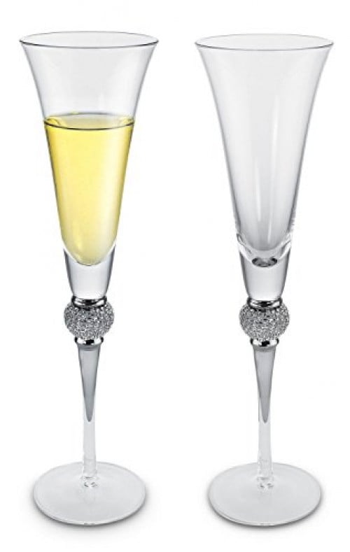 KOVOT Elegant Champagne Toasting Flutes With Silver Accents Set of 2