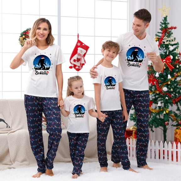 Christmas Holiday Family Pajamas Short Sleeve, Bigfoot Believe Pajama Set With Extended Sizes