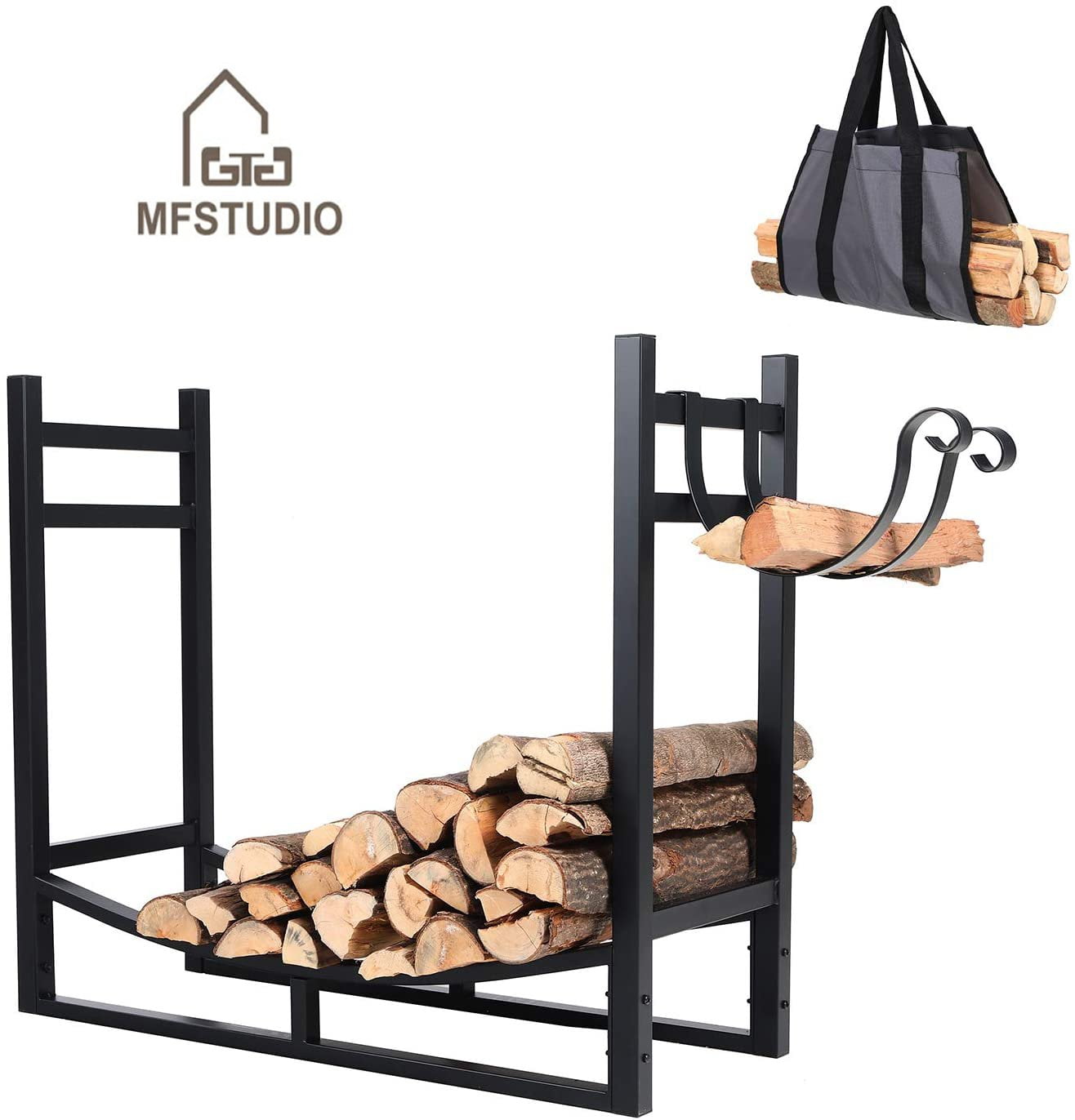 MF Studio 30 Inches Heavy Duty Steel Firewood Rack with Firewood Log