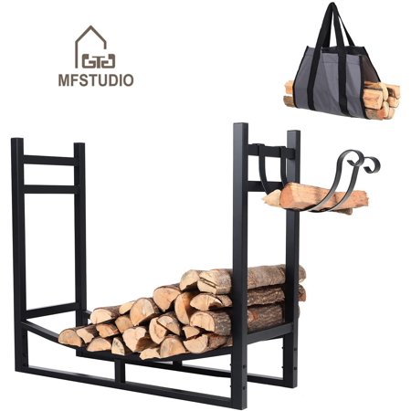 MF Studio 30 Inches Heavy Duty Steel Firewood Rack with Firewood Log Rack Carrier and Kindling Holder