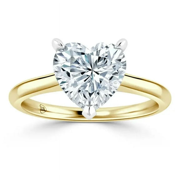 OM-RE 2 Carat Heart Shape Lab Grown Diamond Solitaire Engagement Ring, 14K Yellow Gold