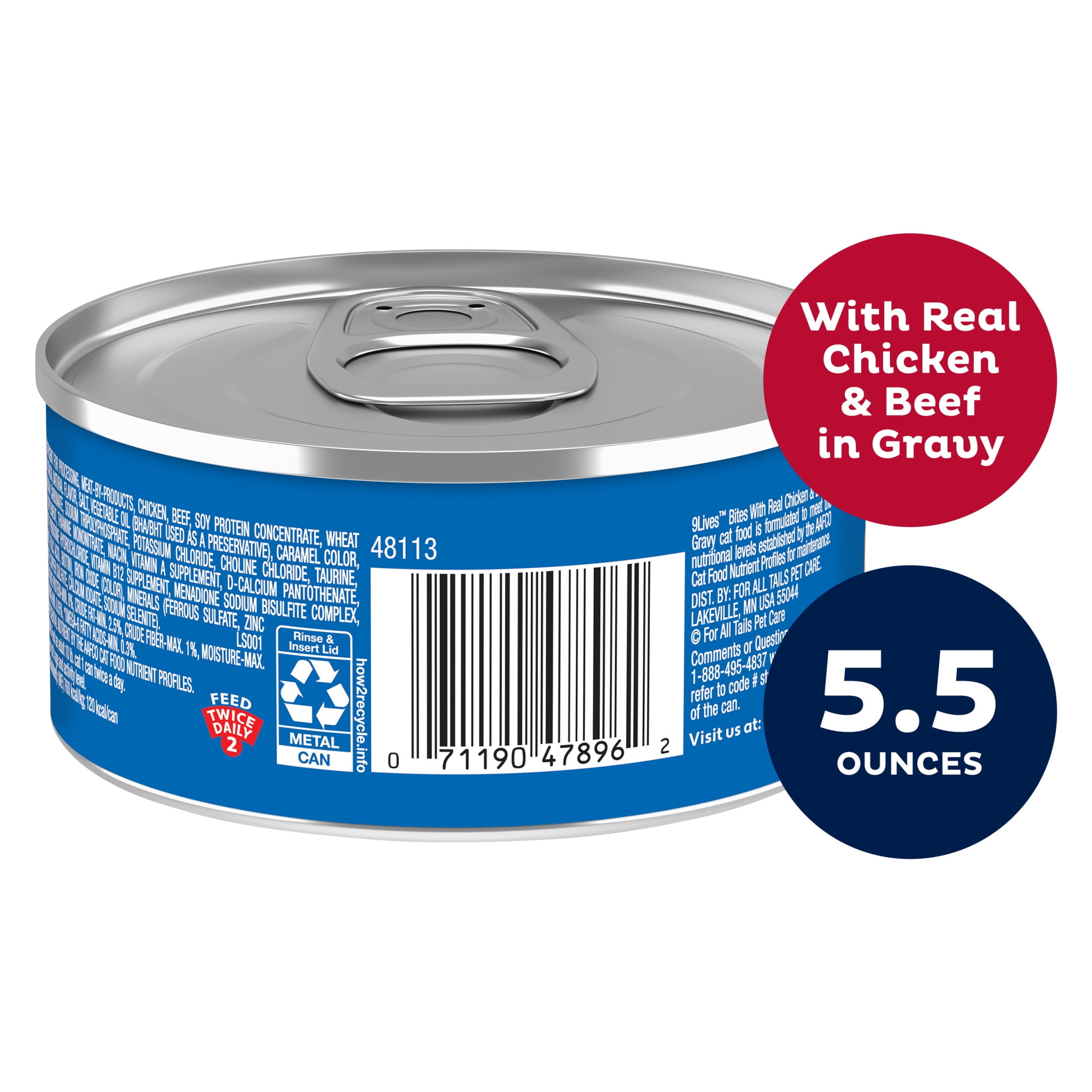 (12 pack) 9Lives Bites Wet Cat Food With Real Chicken & Beef in Gravy, 5.5 oz. Can