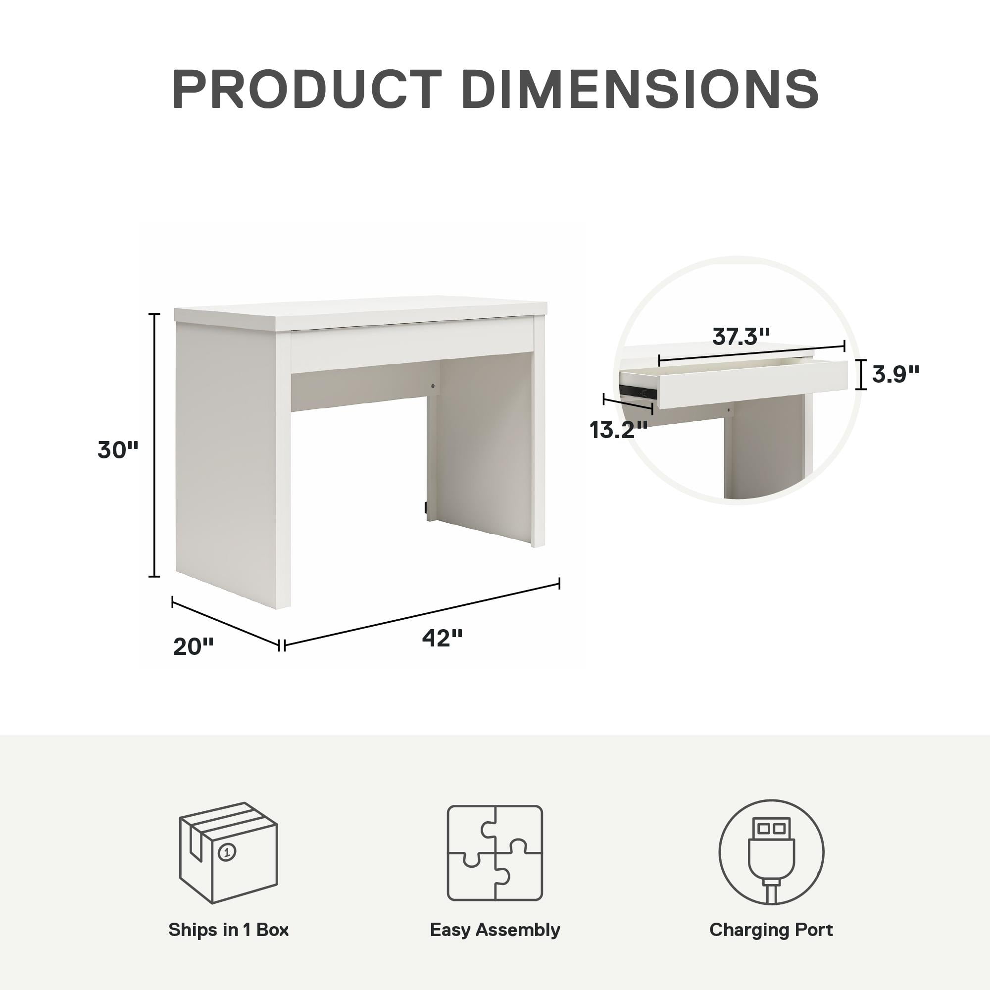 Mainstays Cooper Writing Desk with USB, Flat White