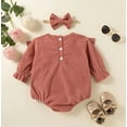 thumbnail image 6 of StylesILove Infant Baby Girls Embroidered Floral Corduroy Long Sleeve Romper & Bowknot Headband 2pcs Retro Ruffle Jumpsuit Outfit (Pink, 9 Months), 6 of 6