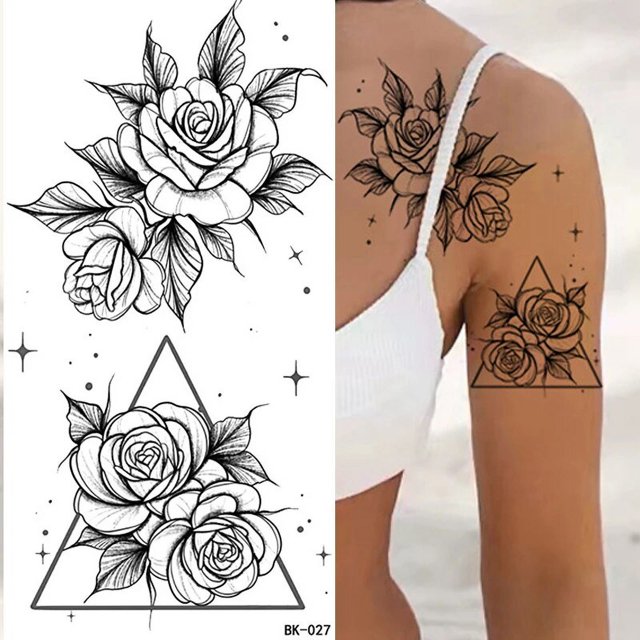 Pegatinas de tatuajes temporales de flor de Rosa, tatuajes de flor para cuerpo, pierna, brazos, cuello, espalda, piel de flor extraíble
