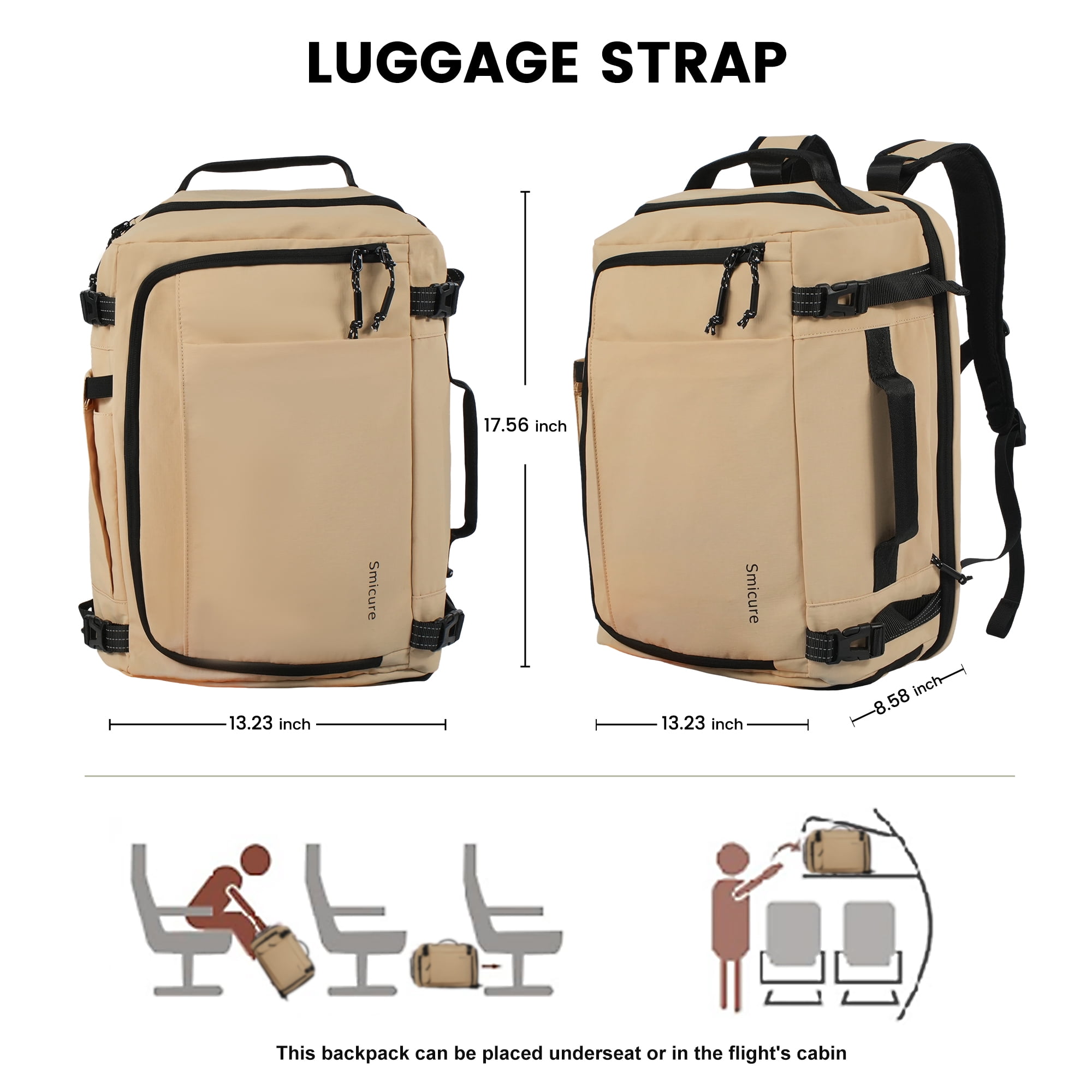 Smicure Travel carry on Backpack Laptop Business 17.5 Inch Business Anti Theft Slim Sturdy College School Computer Bag.Beige