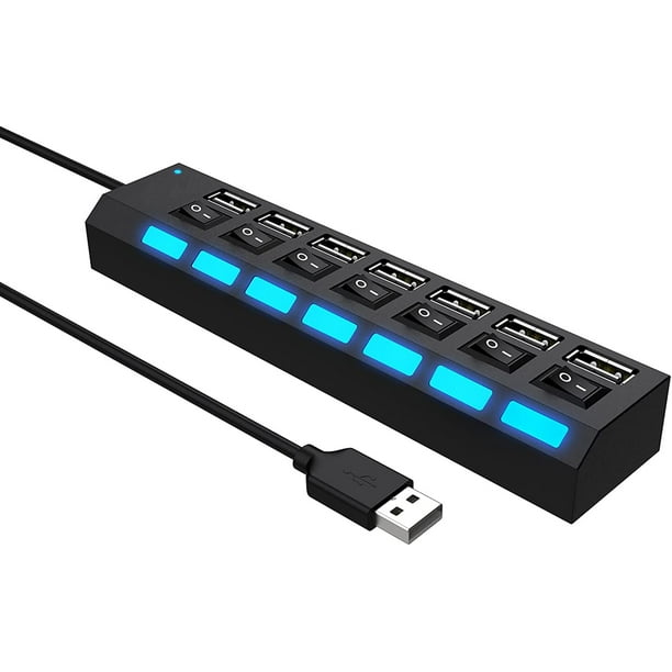 Hub USB 2.0 à 7 Ports avec Interrupteurs et LEDs Individuels, Hub