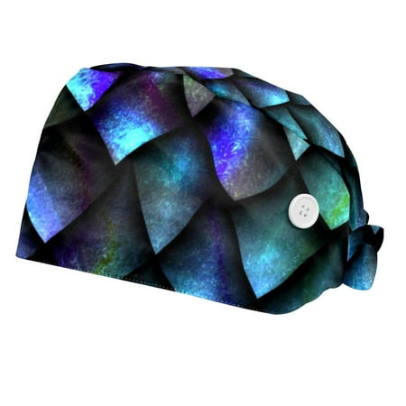 

2PCS Working Cap with Buttons and Sweatband Adjustable Tie Back Hats Bouffant Caps Dinosaur Scrub Turban Hat
