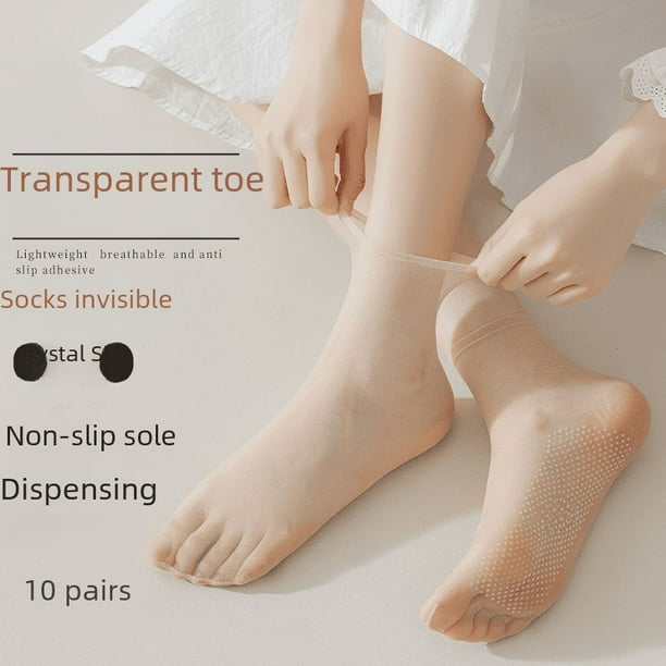 10 pares de medias finas de cristal para mujer, antideslizantes, de caña baja, con masaje, calcetines cortos en el barril, medias cortas color carne