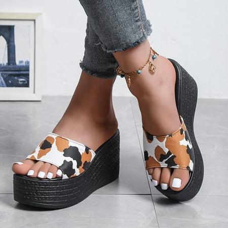 

Cathalem Ladies Shoes Fashion Comfortable Platform Wedge Sandals Leopard Print Fish Mouth Sandals Meditation Sandals for Women Brown 6.5