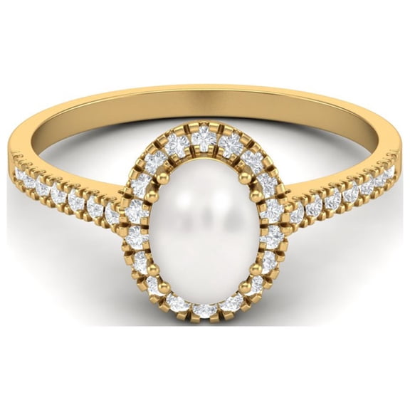 Solitaire 7x5 mm Oval Shape Pearl Halo 925 Sterling Silver Gold Vermeil Engagement Valentines Day Gifts Ring For Women