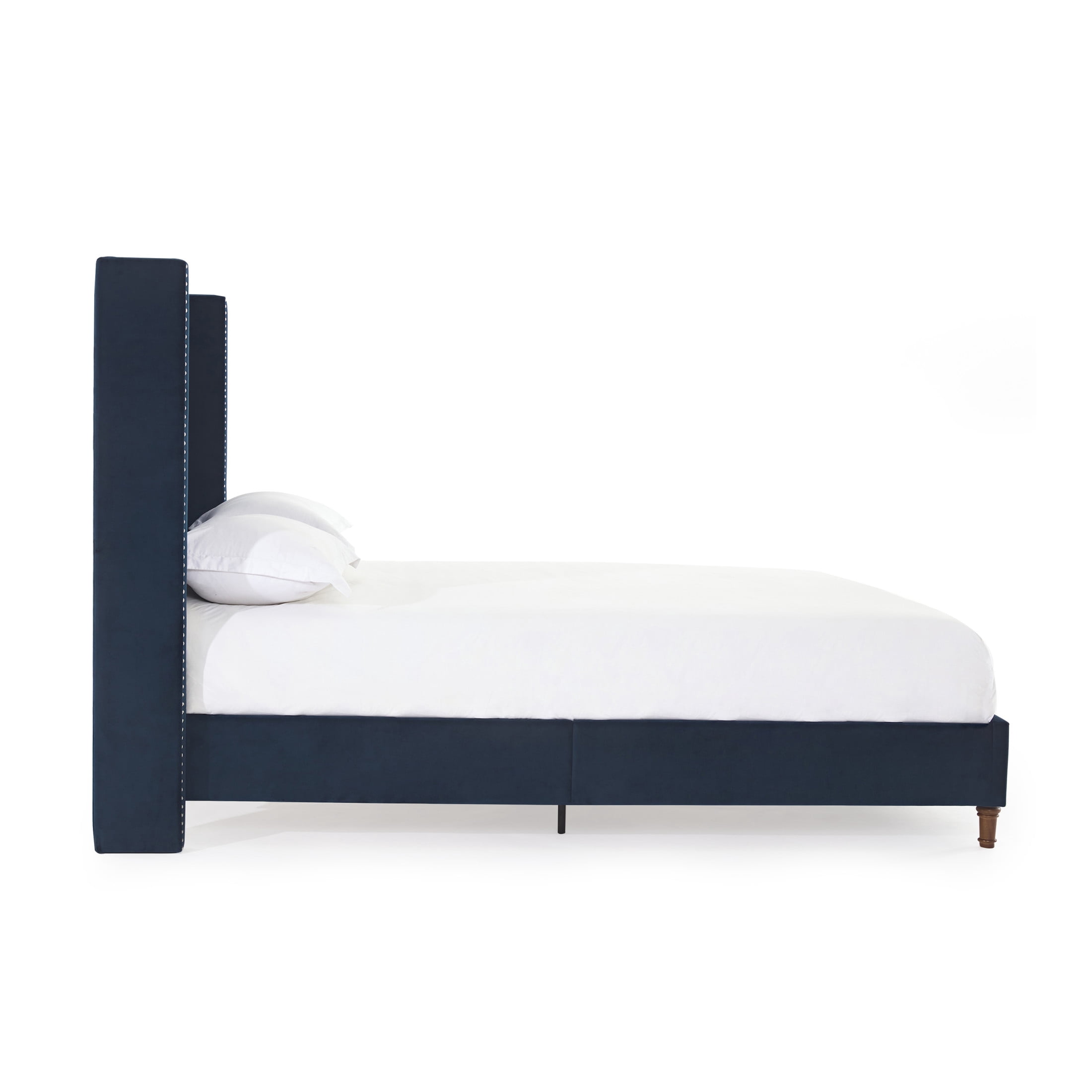 Noble House Peyton Indoor Button Diamond Tufted Velvet Upholstery King Bed with Wingback, Blue
