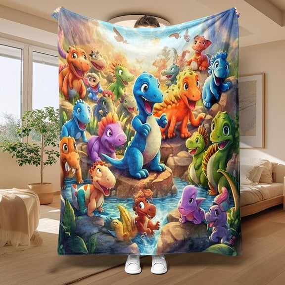 HELLOYOUNG Flannel Dinosaur Throw Blanket Soft Cozy Lightweight Warm Plush Microfiber Bedding Blanket for Couch Bed Office Travel Camping