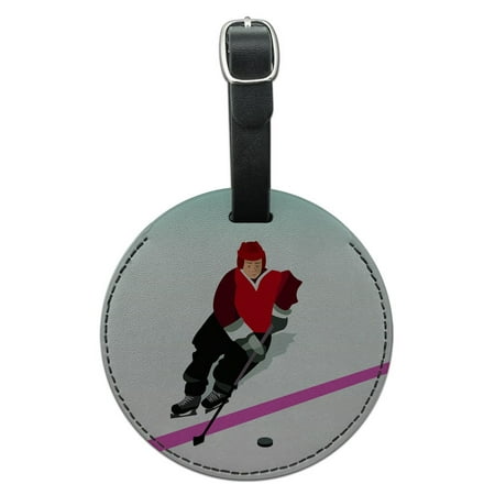 Graphics and More Ice Hockey Player Red Jersey Round Leather Luggage ID Bag